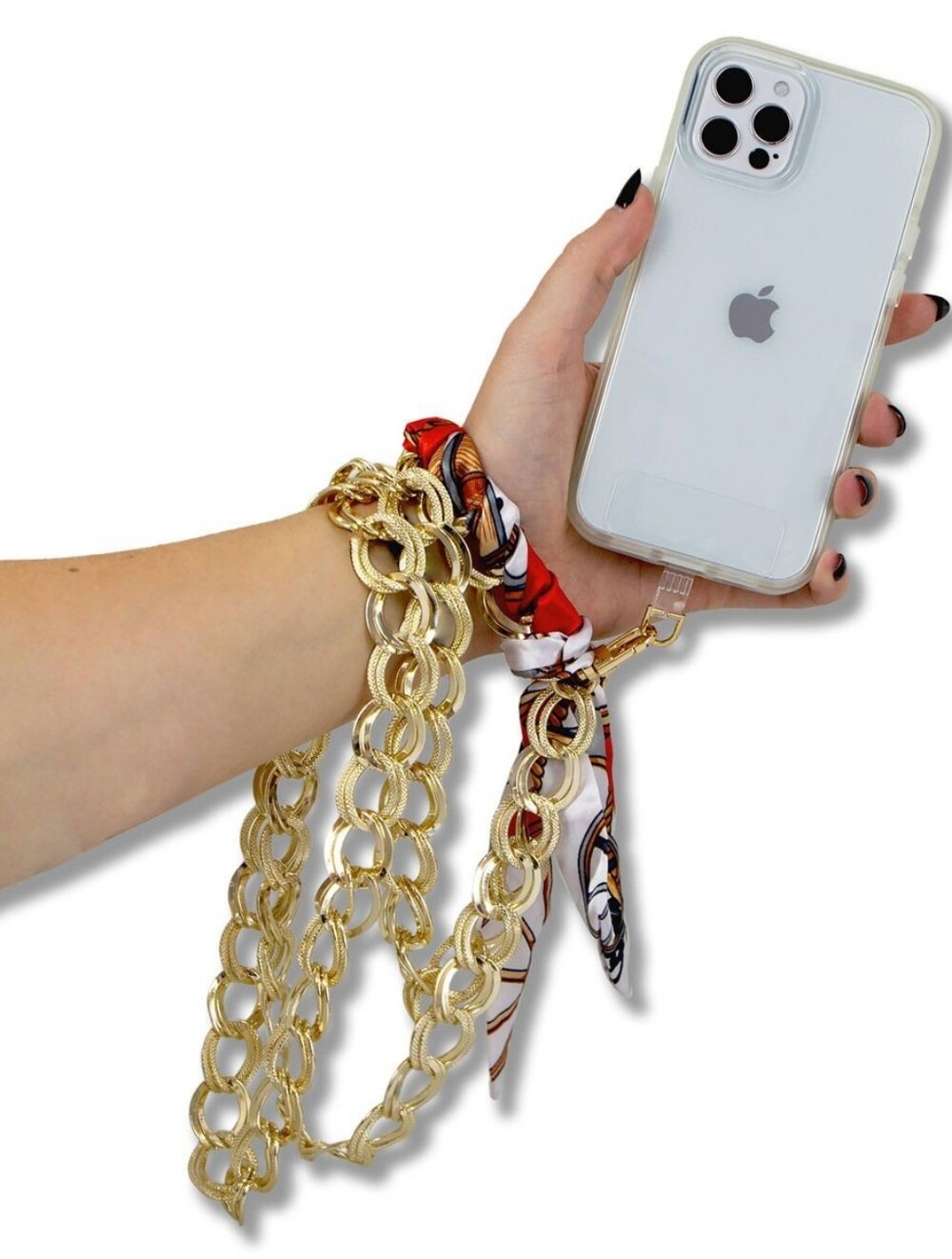Hello Lux Crossbody Gold Chain Scarf Wristlet Holder New